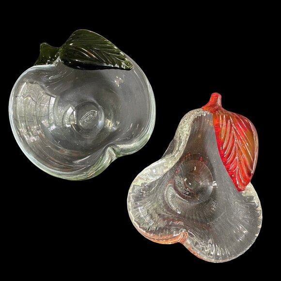 Vintage Arte Murano ICET Art Glass Apple Pear Dish Lot of 2 - Picture 1 of 5